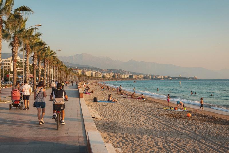 Antalya beachfront with palm-lined promenade